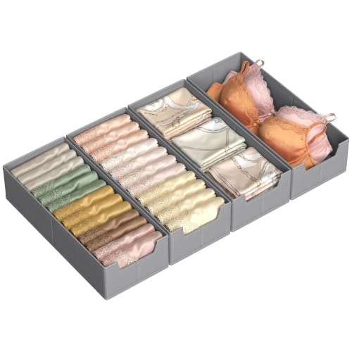 SONGMICS Schubladen-Organizer aus Vliesstoff Faltbare Aufbewahrungsboxen für Unterwäsche und Socken 40 x 16 x 10 cm 4er Set taubengrau Schrank-Organizer Tina Kollektion RUS012G01