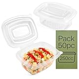 Majillux 50 Envases de Plástico PP con Tapa Bisagra 250 ml - Tupper Reutilizable Hermético para Comida Caliente o Fría, Apto Microondas y Congelador, Ideal Take Away, Meal Prep y Delivery