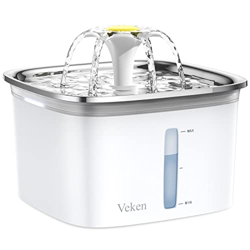 Veken 95oz/2.8L Stainless Steel Pet Fountain, Automatic Cat Water Fountain ...