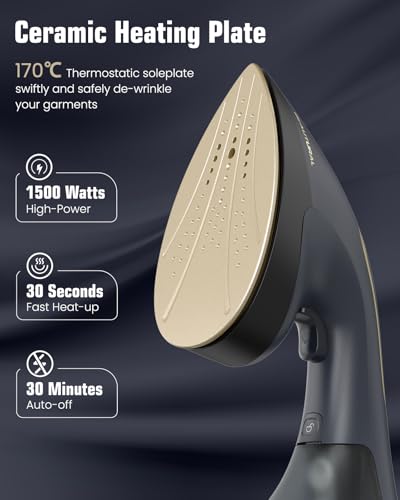 Beautural Steamer For Clothes, 2-In-1 Steamer & Iron, 1500W Handheld Powerful Garment Fabric Wrinkle Remover With Burst Steam, Ceramic Heating Plate, 30-Second Fast Heat-Up, Auto-Off - 2