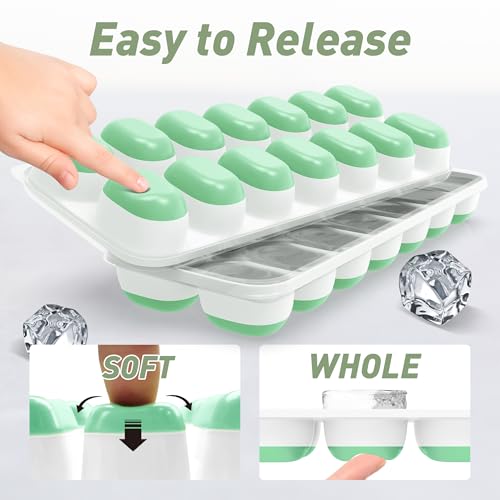 Image of ChefAide Ice Cube Tray with Lid, 2 Packs 28 Cubes Durable Stackable Ice Cube Trays for Freezer with Removable Lids, Easy-Release Plastic & Silicone Ice Tray for Cocktail, Coffee