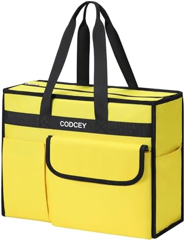 Large Utility Tote Bag with Reinforced Bottom, Waterproof Multi Pockets Beach Tote Bag for Travel, Work, School