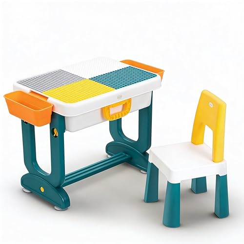 Image of BAYBEE 4-in-1 Study Table and Chair Set for Kids, Foldable & Portable Design Study Desk with Storage, Drawing Board & Block Surface Age 2-8 Years (Green)