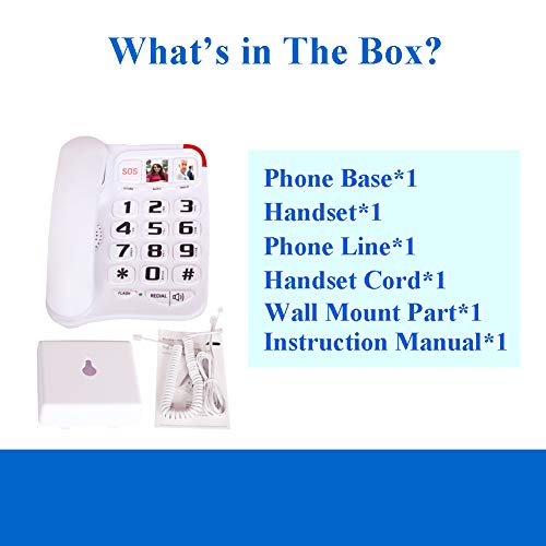 Picture Phone For Seniors, Hepester P-45 Amplified Big Button Landline Phone For Seniors Picture Care Assist Phone Corded With One-Touch Speed Dial Memory Protection Wall Mountable Elderly Telephone #TOP5