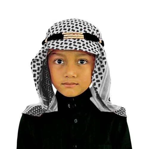 Desert Dress Kids Igal Shemagh Set Arab Headwear Islamic Prayer Scarf Headband for Boys Muslim Cap for Eid Hajj Umrah