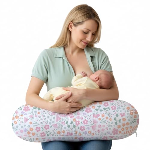 Image of Little Grape Land Nursing Pillow for Breastfeeding, Ergonomic Feeding Pillow with Removable Cover, Baby Feeding Pillow with Hidden Zipper Guard and Supportive Breathable Filling, Floral, Original
