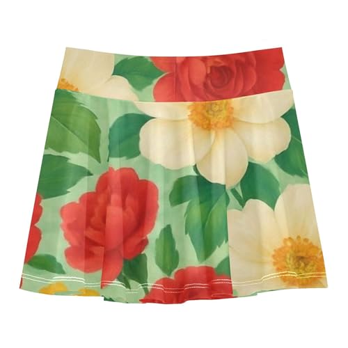 Colorful Vintage Florals Pink Girls Skorts Athletic Shorts Tennis Skirts Toddler Print Cheer Skirt 3t2