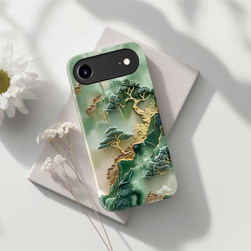 Image of Goodon for iPhone Air Case Cute - Wireless Charging Compatible - Dual-Layer Hard Shell + Silicone Cover - Protective Phone Case with Trendy Designs for Women - Gold Inlaid Jade Carving