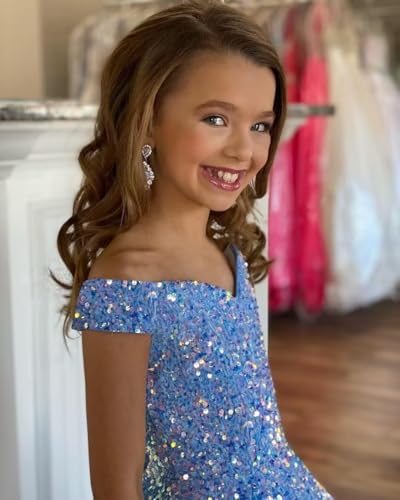 Sequin Girls Pageant Dresses Off Shoulder Sparkly Flower Girl Dresses for Wedding Birthday Party Gowns3
