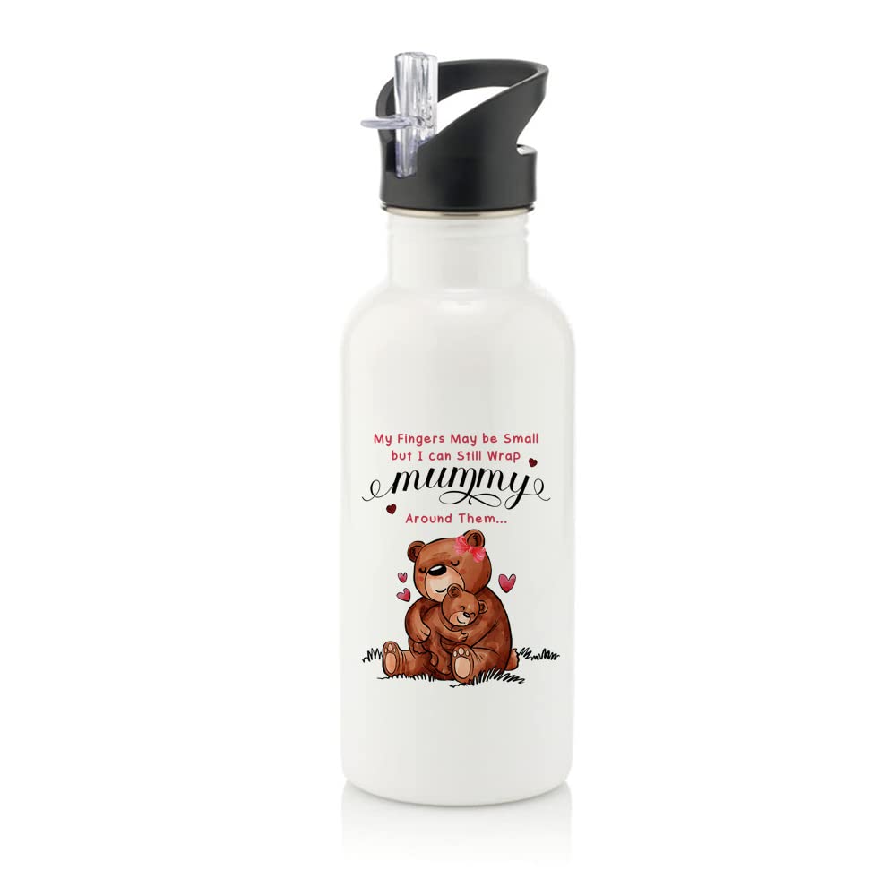 Getagift Mothers Day My Fingers May Be Small But I Can Still Wrap Mummy Birthday, Mother, Mom, Mum Stainless Steel 600ml Water Bottle with Straw. (White)