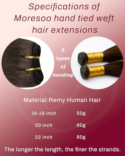 Image of Moresoo Genius Weft Hair Extensions Human Hair, Balayage Medium Brown with Caramel Blonde 20inch 60g, Invisible Sew in Hair Extensions Real Remy Soft Straight for Volume Daily Wear