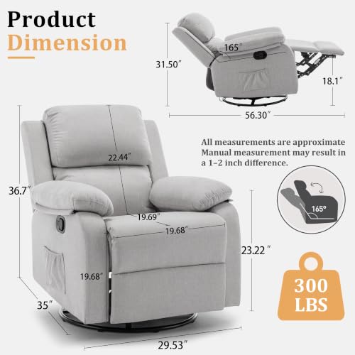 Image of Korser Recliner Chair, 360 Swivel Rocker Chair for Adults, Small Rocking Recliner for Small Spaces, Upholstered Fabric Glider Recliner Nursery