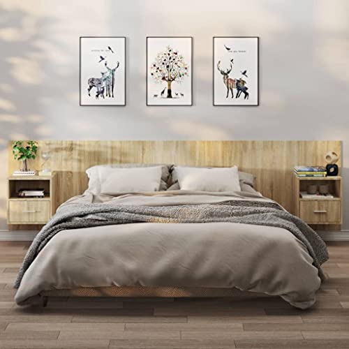 Bucmath Mesillas de noche de pared, 2 unidades, roble Sonoma, flotantes, madera, 48,5 x 32,5 x 80 cm, diseño que ahorra espacio, mesa auxiliar versátil para dormitorio y sala de estar