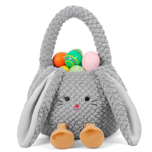 Easter Basket Plush for Kids, Cute Bunny Easter Bucket Egg Hunt Bag Boys Girls Festivals Gift