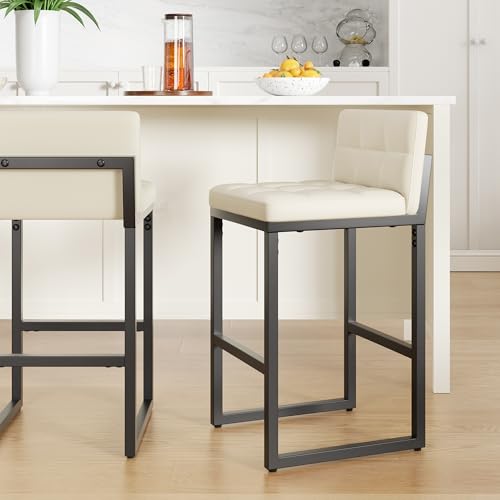 Image of Bar Stools, Modern Counter Height Bar Stools with Back, 24 inch Beige