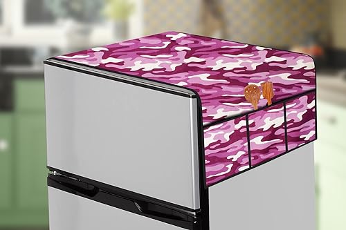 Image of The Furnishing Tree Fridge Top Cover Compatible for Samsung RR21C2H25CR /HL, 189 LTR WxL 71x109 in CM Camouflage Pattern Purple