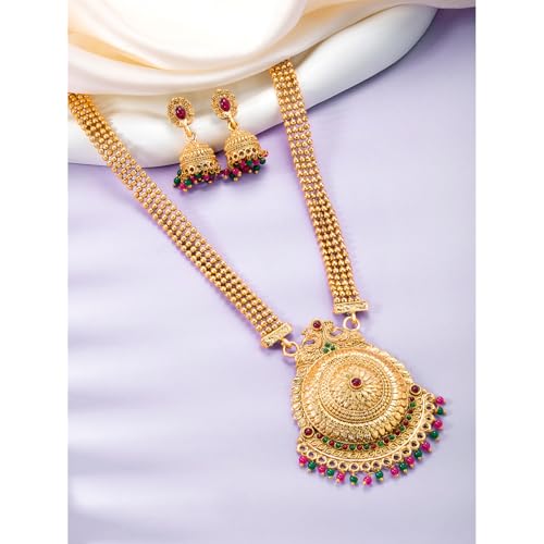 Image of Peora Gold Plated Bridal Jewellery Set with Kamarband Gift for Women Indian Traditional Ethnic Wedding