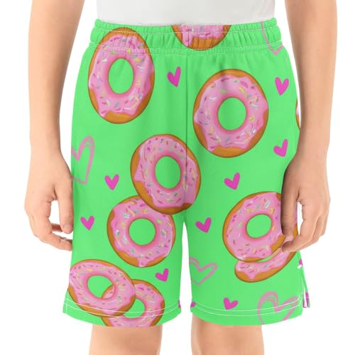 J JOYSAY Iced Donut Heart Chartreuse Boys Athletic Shorts Kids Youth Casual Shotrs with Pockets Elastic Waistband2