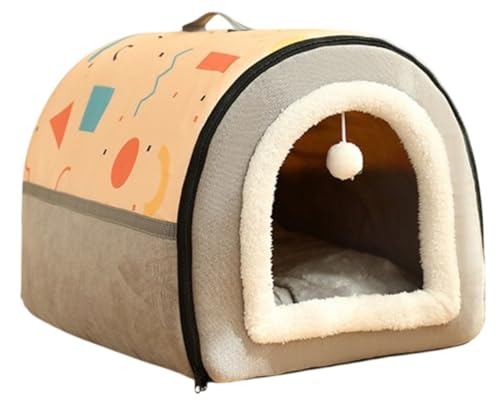 ペットベッド ドーム型 やすらぎ空間 ペットハウス 犬猫用 犬 ベッド 室内用 冬用 ふわふわ 洗える クッション付き 屋根付き 猫ハウス 犬 ハウス ペットベッド 犬用ベッド 犬小屋 オールシーズン 寒さ対策 ペット用品 猫用隠れ家 犬用巣 (イエローと