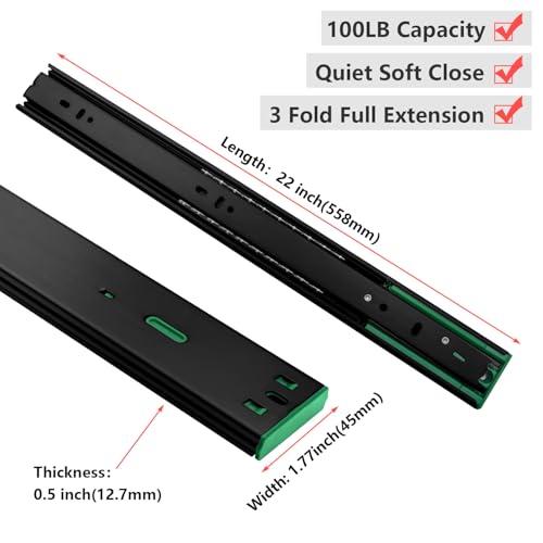 homdiy 10 Pair 20 Packs 22 Inch Full Extension Ball Bearing Drawer Slides Side Mount Soft Close Drawer Slides Drawer Glide