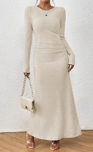 MITILLY Fall Dress for Women 2025 Long Sleeve Maxi Dress Formal Crew Neck Bodycon Ruched Cocktail Party Dresses2