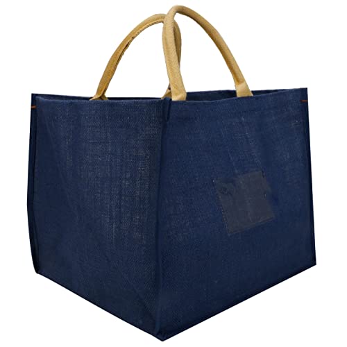 Image of DOUBLE R BAGS Reusable Jute Gift Bag with Cotton Handle for Shopping, Wedding, Return Gifts & Birthday Party, Blue, Pack of 1