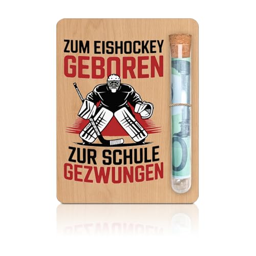 PIujsym Geldgeschenk Eishockey aus Holz mit Reagenzglas und Box für Spieler und Fans Originelle Geschenkidee für Sportler hölzerne Karte Wunscherfüller eishockey geschenk zum Design Deko