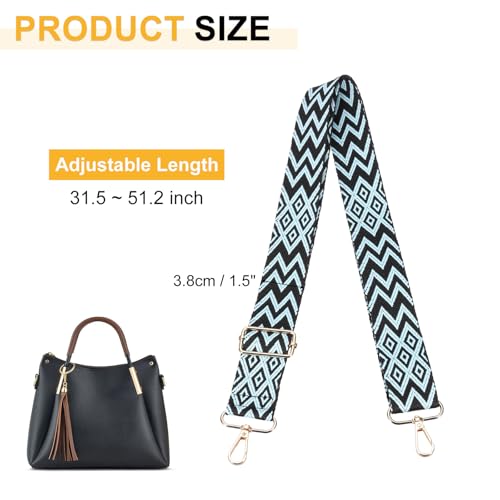 Image of PATIKIL 55in Purse Straps Replacement Crossbody, Bag Straps Crossbody Universal Adjustable Canvas Bohemian for Purses Handbags Guitar, Blue