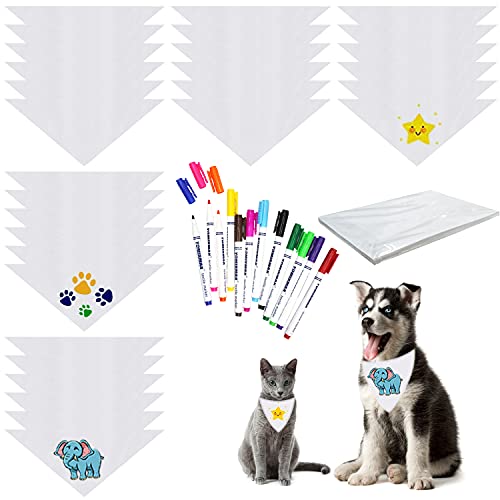 Uspacific Sublimation Blank Dog Bandanas 52 Pieces Solid White Pet Triangle Scarf Set DIY Pet Heat Transfer Triangle Bibs Kerchief Accessories for Dogs Puppy Cats