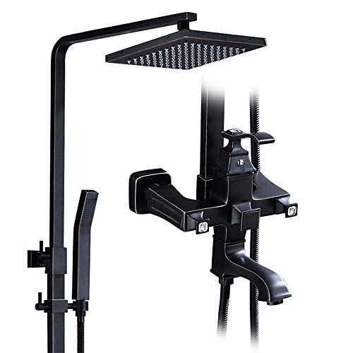 Colonne de douche noire avec mitigeur et pommeau de douche effet pluie 20 cm