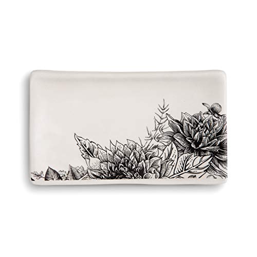 Demdaco Floral Glossy Black And White 6 X 3.5 Stoneware Ceramic Everyday Kitchen Rectangle Spoon Rest #TOP13