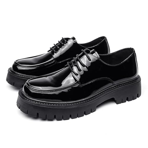 Men's Patent Leather Platform Dress Oxford Shoes Round Toe Lace-Up Lug Sole Non-Slip Business Oxford Shoes Casual Work Formal Shoes