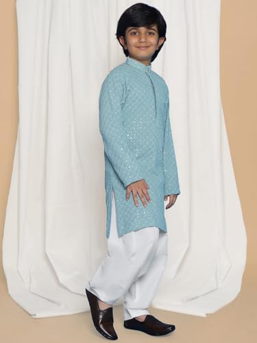 Image of AJ DEZINES Kids Kurta Pajama Set For Boys | Embroidery Chikankari Kurta Set | Traditional & Festive Outfit | Cotton Stylish Boys Kurta Pyjama | Perfect For Festivals Wedding & Family Function