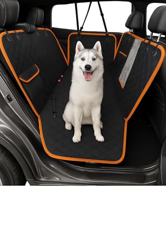 Capa Protetora Para Carro Banco Traseiro de Transporte Pet. Impermeável, Antiderrapante, Espumada, C/Bolso Porta Treco, Resistente, Grande Capacidade 4 em 1. Cor: Preto e Laranja - Qualidade Premium