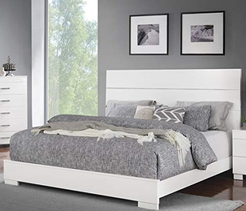 GTU Furniture Modern White Lacquered Queen Size Bedroom Set (4 Pc)