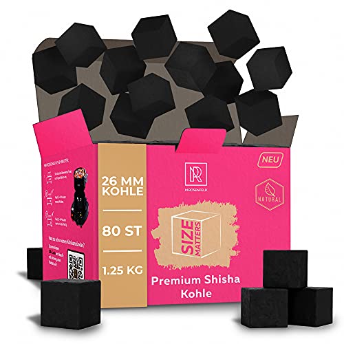 Shisha Kohle 1,25 KG 80 Würfel 26mm - 100% Organic Bio Naturkohle |ohne chemische Zusätze| Für Shisha & BBQ - Mit Kohle…