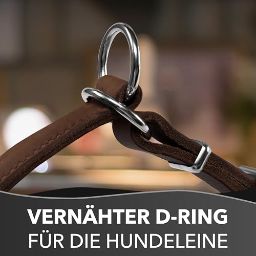 Rund & Weich - Zugstopp Hundehalsband Braun L - 55cm Lederhalsband mit Zugbegrenzung und Verstellbarer Schnalle, Dressurhalsung, Zugstopper, robust, Rindsleder