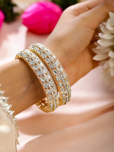 Image of Rubans Bangles Set of 4 American Diamond Zirconia Stylish Trendy Jewellery Gift for Women & Girls
