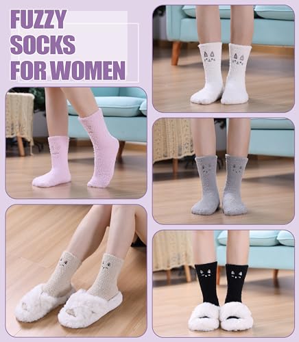 Image of ZaYang Womens Fuzzy Slipper Socks Cute Animal Soft Warm Winter Microfiber Sleeping Socks