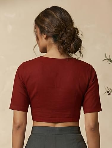 Image of Yash Gallery Women's Stretchable Rayon Lycra V-Neck Short Sleeve Front Open with Hook Stylish Crop Blouse Top for Ethnic Beige Designer Festive Choli Blouse