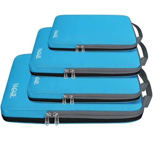 Image of BAGAIL 4 Set /6 Set /8 Set Compression Packing Cubes Travel Accessories Expandable Packing Organizers (Cloth Pattern, 4-Blue)