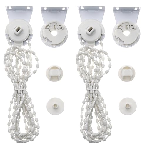 eMagTech 2 juegos de soportes para estor enrollable para cabezal de control de persiana enrollable de 28 mm de diámetro con cadena de cuentas de 3 m, blanco, metal y plástico, montaje interior