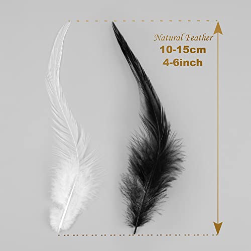 Uneede 200Pcs Feathers 4-6 Inch Saddle Hackle Rooster Feather Natural Pheasant Neck Feathers For Dream Catcher, Diy Halloween Decorations, Cosplay Costumes & Crafts,100Pcs Black 100Pcs White Feathers #TOP1