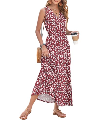 Image of AUSELILY Womens Maxi Dress Summer Sleeveless Wrap Long Dresses with Pockets | V-Neck Wrap Sleeveless Sundress, fits formal, casual, beach, vacation & daily wear
