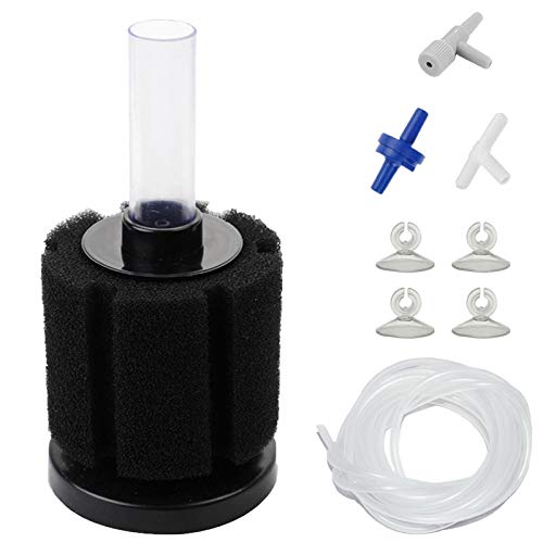 Image of AQUANEAT Aquarium Air Powered Sponge Filter, Fish Tank Bio Bubble Filter with Airline Tubing, Valves, Suction Cup (Up to 20Gal)