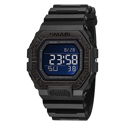 SMAEL Men's Classic Sport Watch Square Digital Stopwatch Military Watches Waterproof LED Screen Electronic Wrist Watch (Black) -  SL-8059
