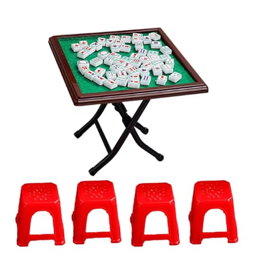 Set miniatura mesa y sillas Mahjong tradicional chino miniatura 1