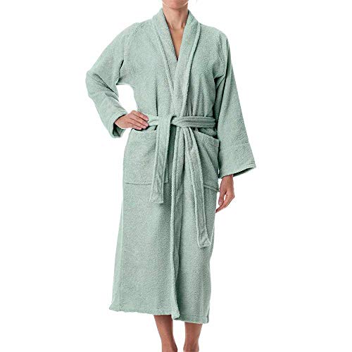 Unisex Terry Cloth Robe - 100% Long Staple Cotton Hotel/Spa Robes - Classic Robes For Men or Women,Sage,Small