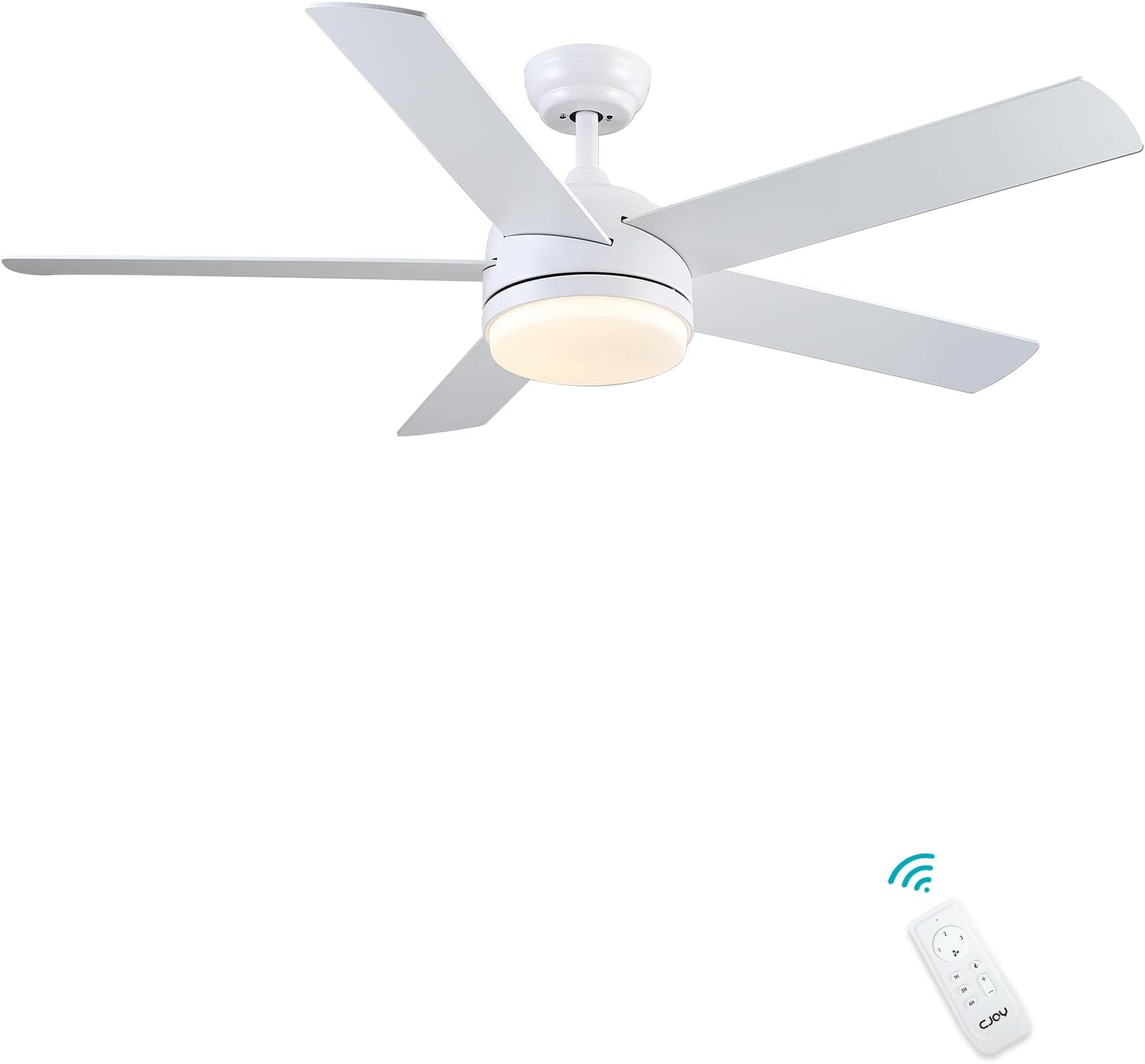 CJOY 52'' Ceiling Fans with Lamps, White Ceiling Fan Light Dimmable Tri-Colour, Quiet Reversible Ceiling Fan 5 Blades, AC 3 Speeds, Timer, Use for Home/Bedroom/Living Room/Kitchen/Shop
