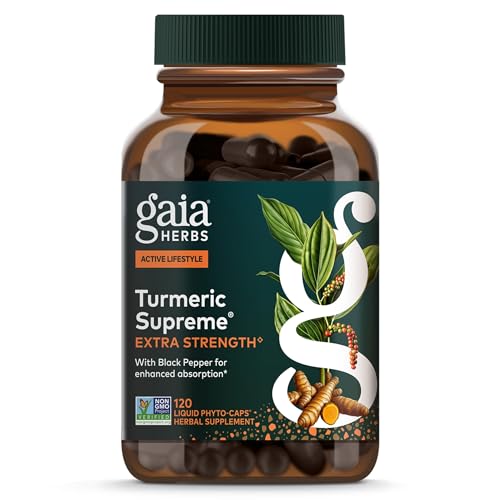 Gaia Herbs Turmeric Supreme Extra Strength - 616 mg Organic Turmeric - Supports Occasional Discomfort from Normal Wear & Tear* - with Turmeric Curcumin & Black Pepper - 120 Vegan Liquid Phyto-Caps